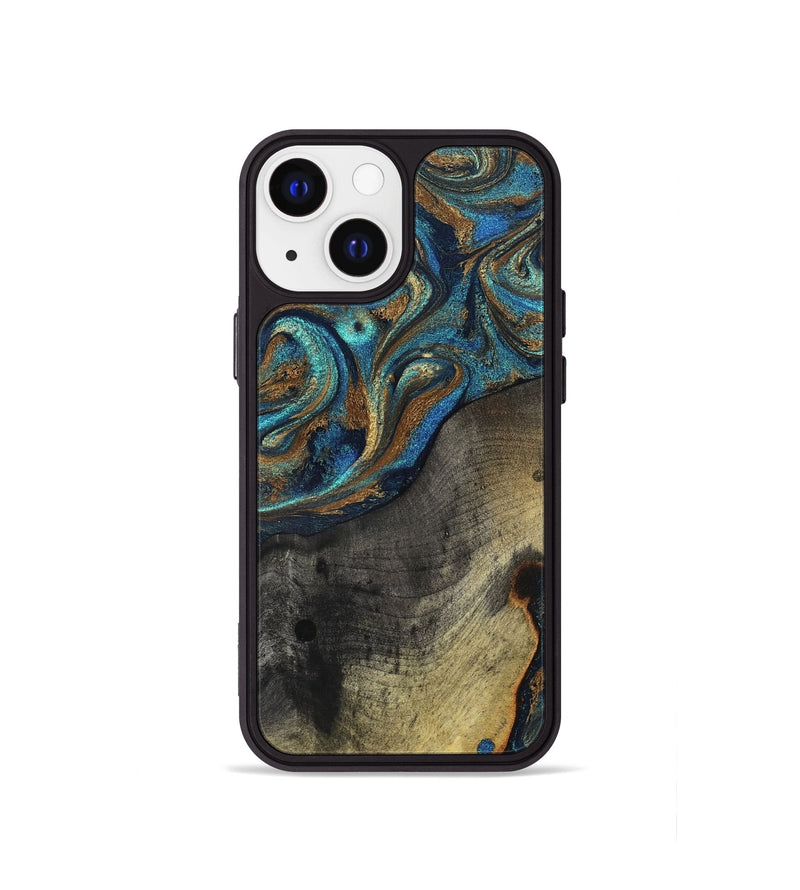 iPhone 13 mini Wood Phone Case - Evalyn (Teal & Gold, 819616)