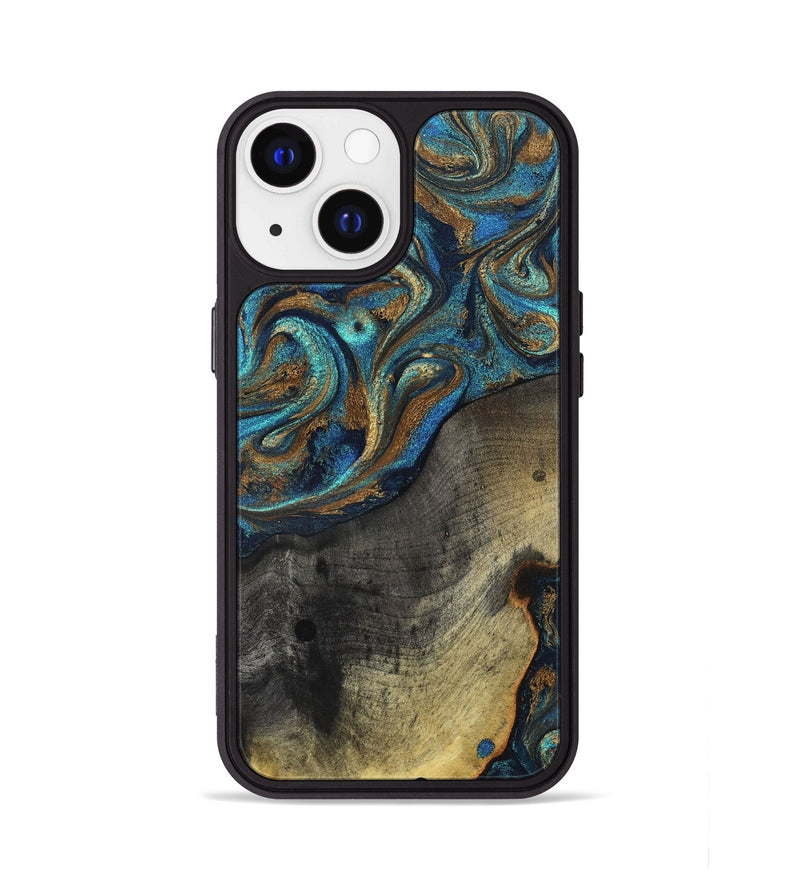 iPhone 13 Wood Phone Case - Evalyn (Teal & Gold, 819616)