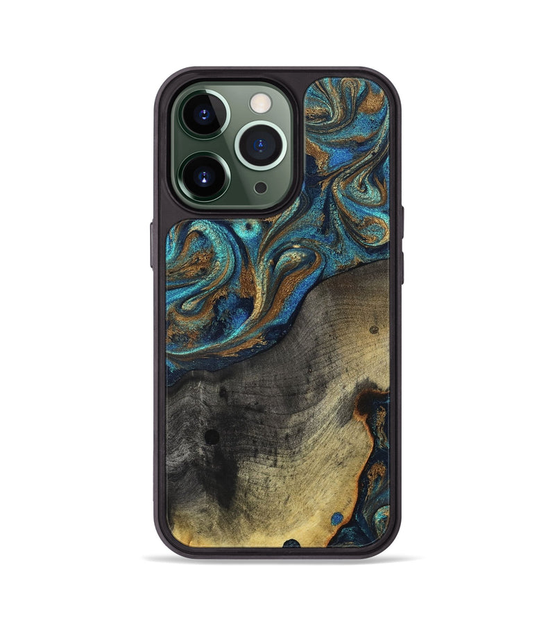 iPhone 13 Pro Wood Phone Case - Evalyn (Teal & Gold, 819616)