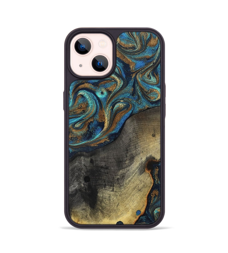iPhone 14 Wood Phone Case - Evalyn (Teal & Gold, 819616)