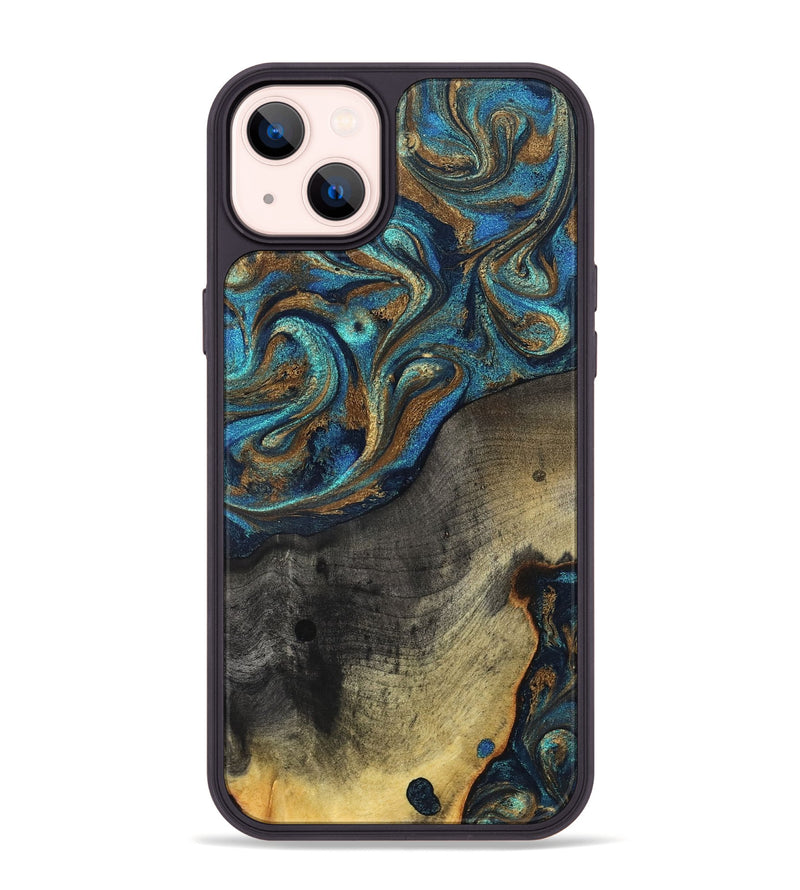 iPhone 14 Plus Wood Phone Case - Evalyn (Teal & Gold, 819616)