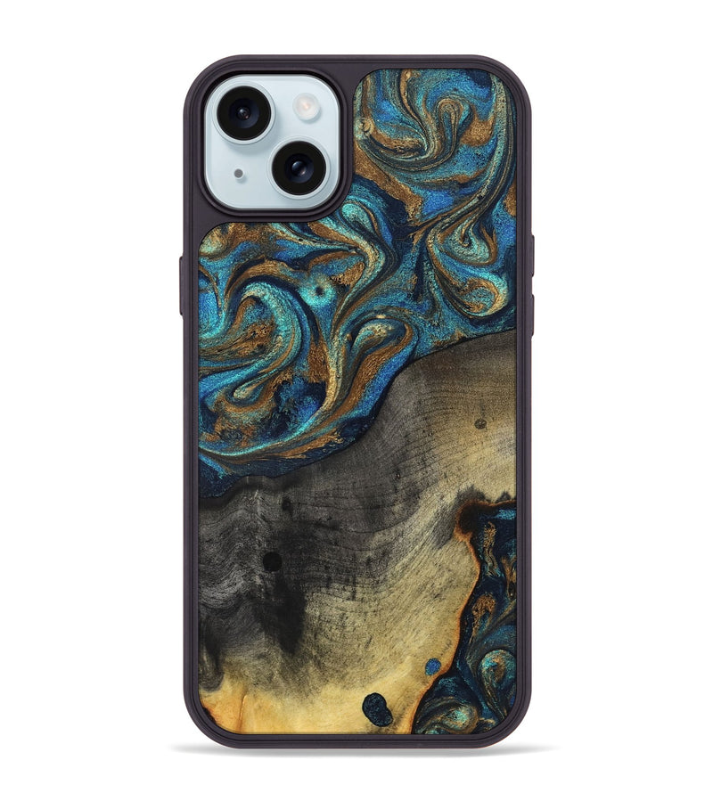iPhone 15 Plus Wood Phone Case - Evalyn (Teal & Gold, 819616)