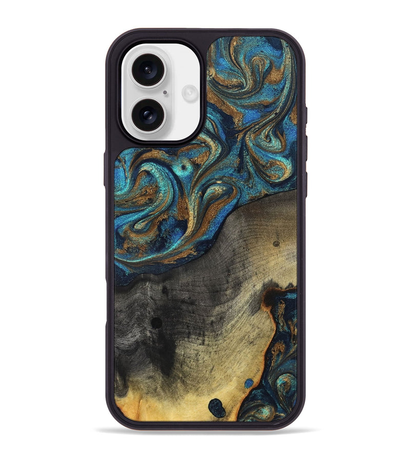 iPhone 16 Plus Wood Phone Case - Evalyn (Teal & Gold, 819616)