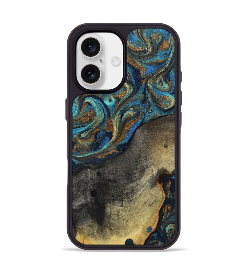 iPhone 17 Wood Phone Case - Evalyn (Teal & Gold, 819616)