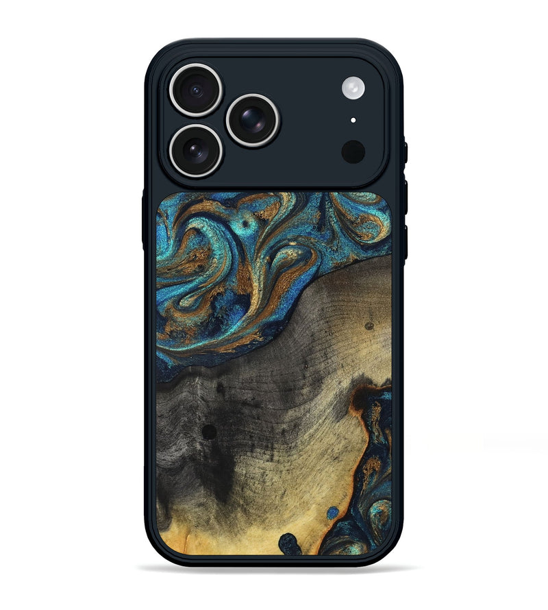 iPhone 17 Pro Max Wood Phone Case - Evalyn (Teal & Gold, 819616)