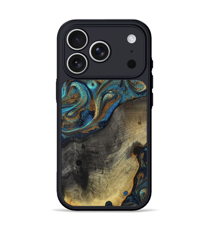 iPhone 17 Pro Wood Phone Case - Evalyn (Teal & Gold, 819616)
