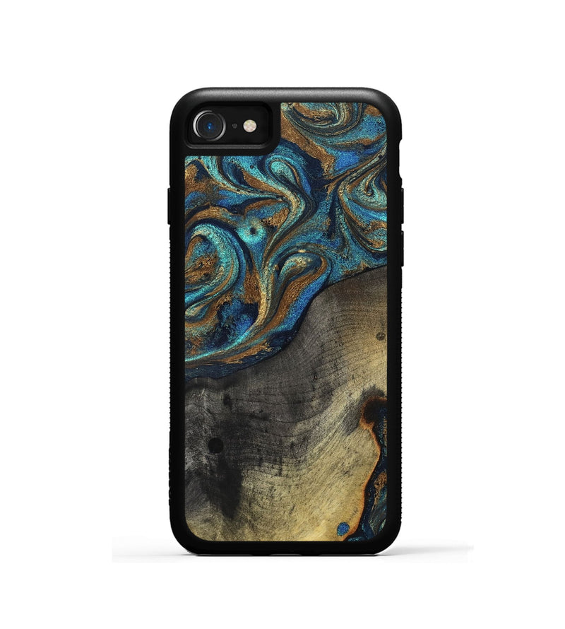 iPhone SE Wood Phone Case - Evalyn (Teal & Gold, 819616)