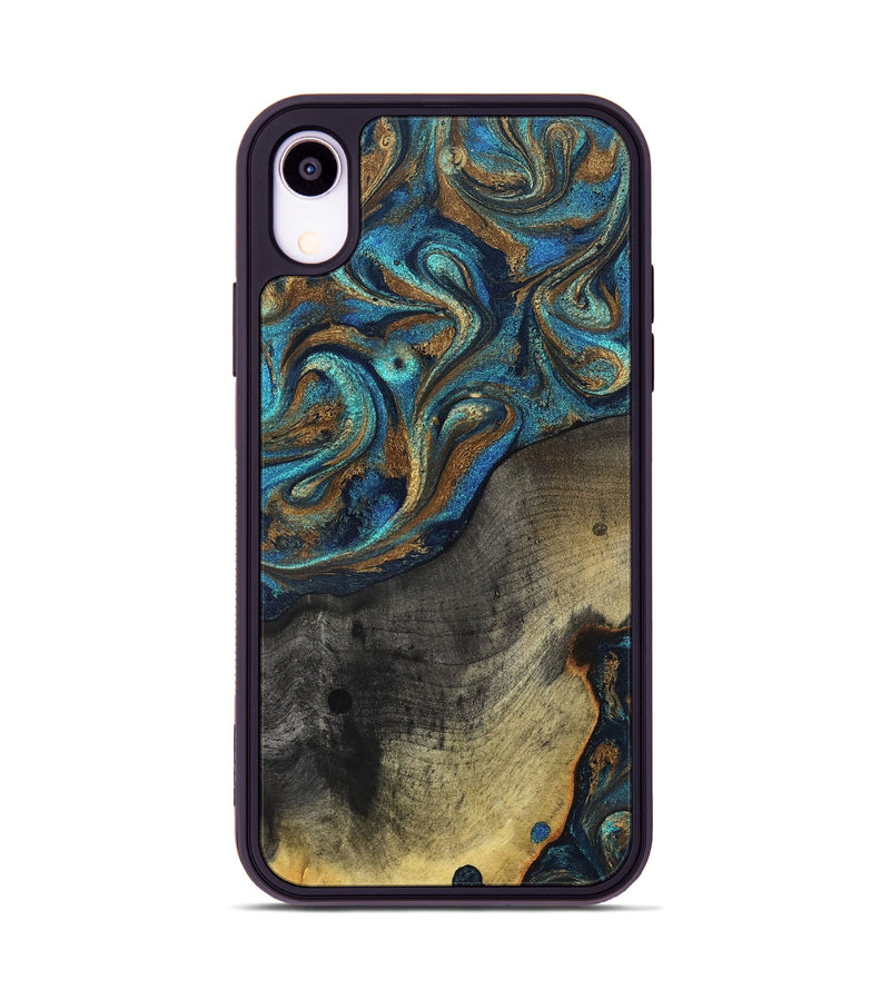 iPhone Xr Wood Phone Case - Evalyn (Teal & Gold, 819616)