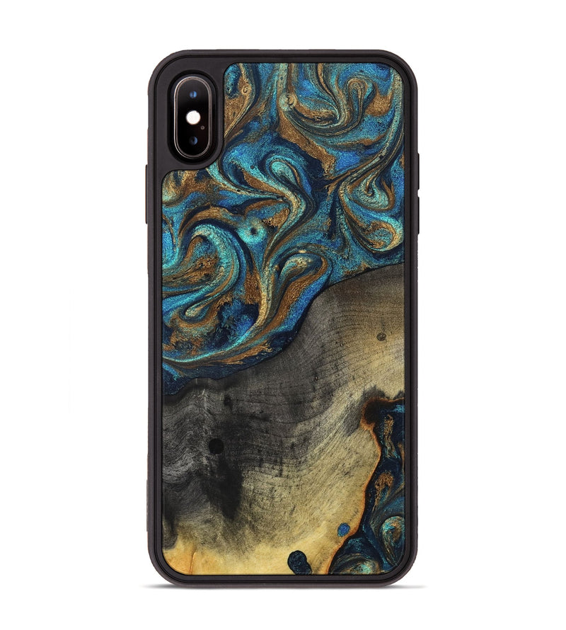 iPhone Xs Max Wood Phone Case - Evalyn (Teal & Gold, 819616)