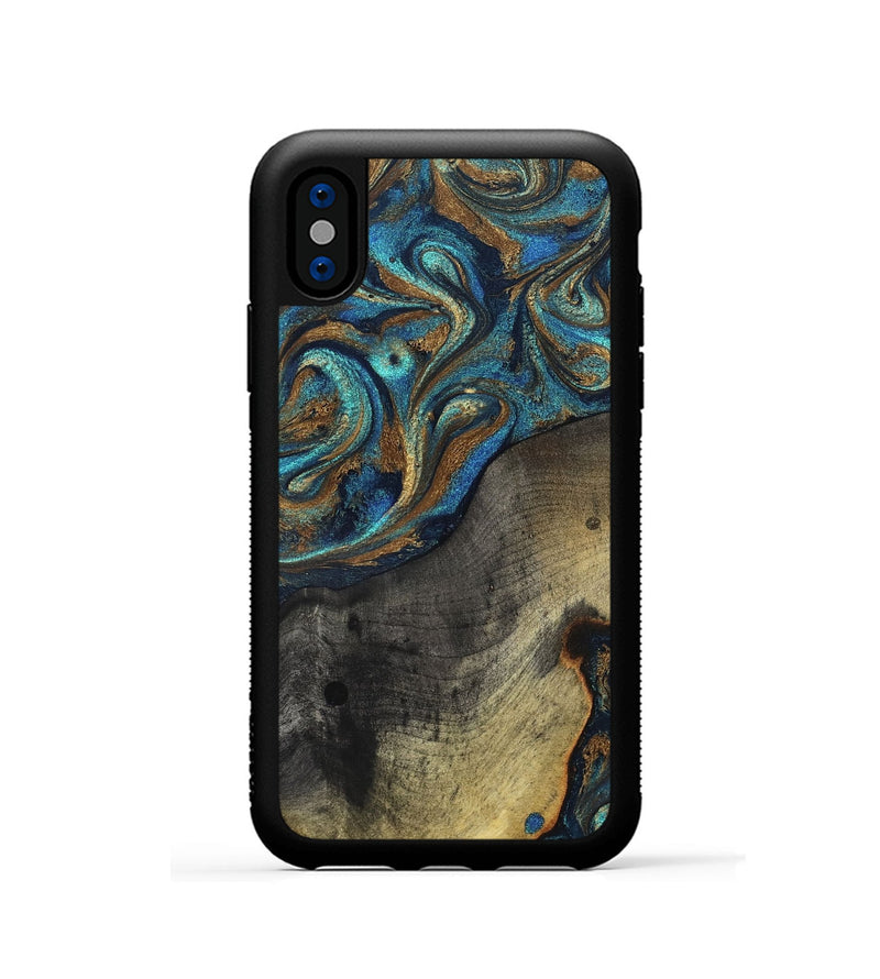 iPhone Xs Wood Phone Case - Evalyn (Teal & Gold, 819616)