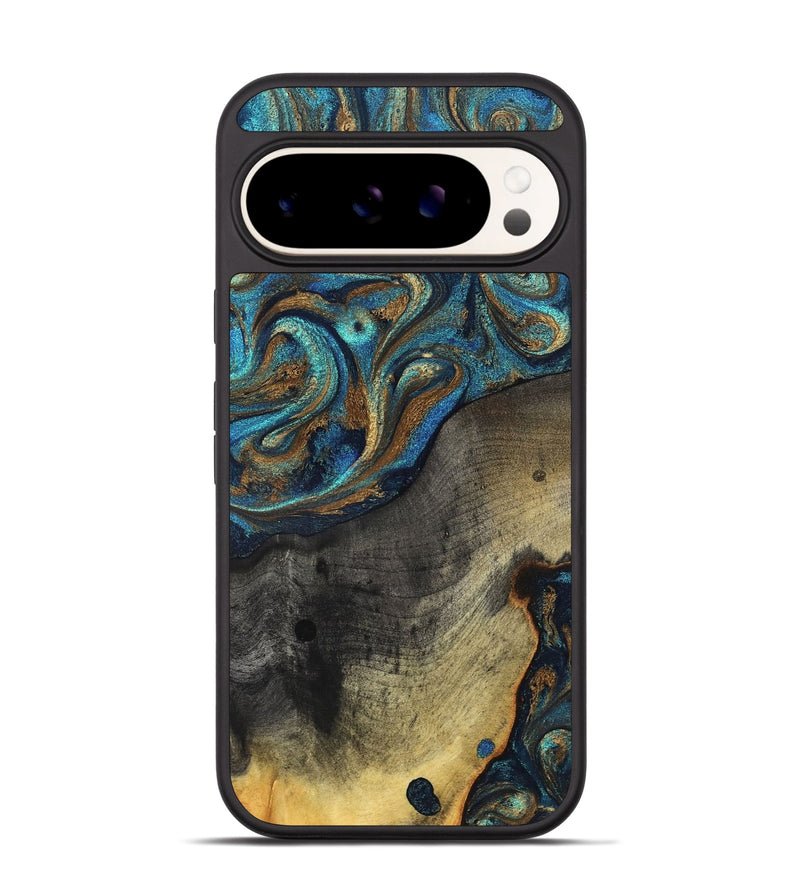Pixel 9 Wood Phone Case - Evalyn (Teal & Gold, 819616)
