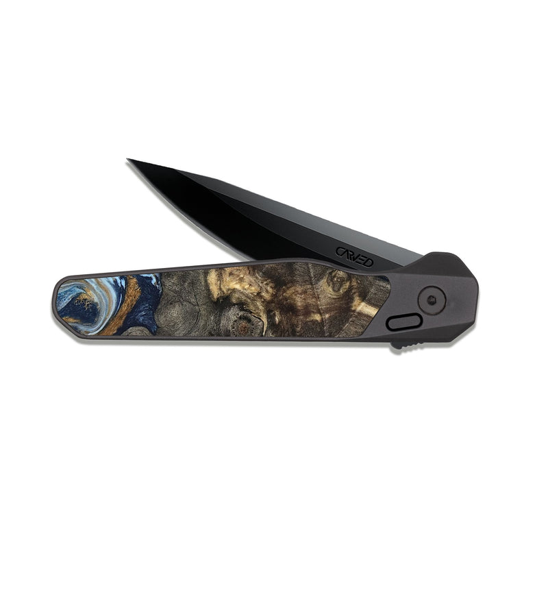 EDC Dark Slate Wood Pocket Knife - Corrine (Teal & Gold, 819618)