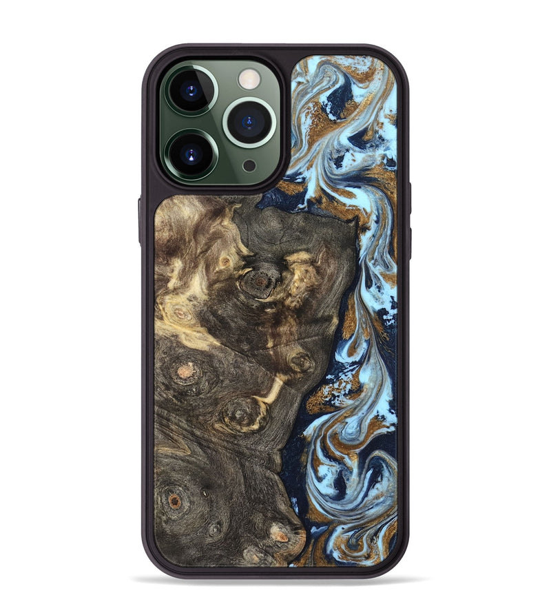 iPhone 13 Pro Max Wood Phone Case - Corrine (Teal & Gold, 819618)
