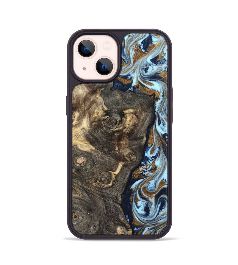 iPhone 14 Wood Phone Case - Corrine (Teal & Gold, 819618)