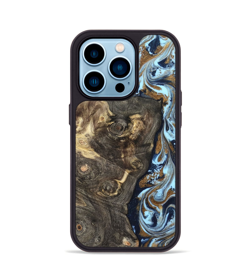 iPhone 14 Pro Wood Phone Case - Corrine (Teal & Gold, 819618)
