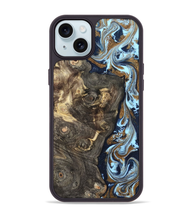 iPhone 15 Plus Wood Phone Case - Corrine (Teal & Gold, 819618)