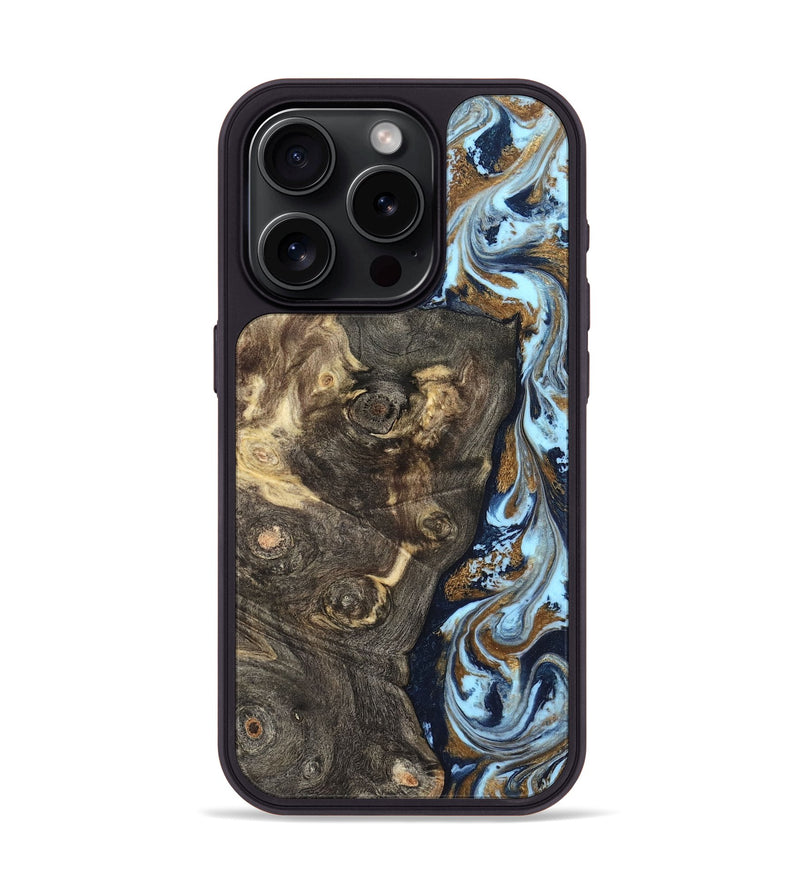 iPhone 15 Pro Wood Phone Case - Corrine (Teal & Gold, 819618)