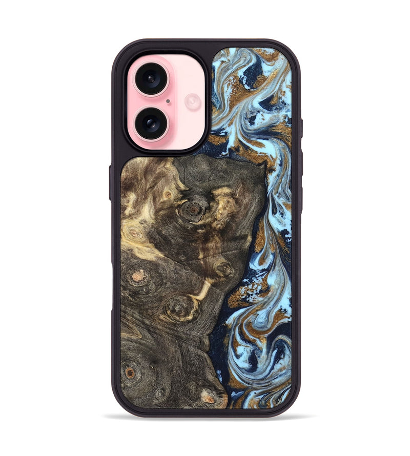 iPhone 16 Wood Phone Case - Corrine (Teal & Gold, 819618)