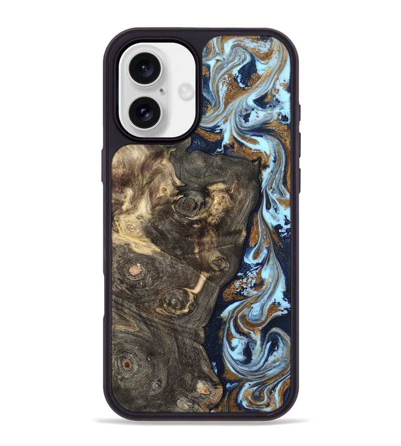 iPhone 16 Plus Wood Phone Case - Corrine (Teal & Gold, 819618)
