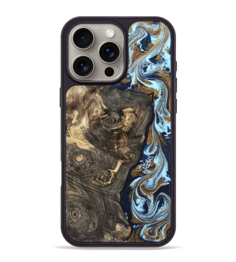 iPhone 16 Pro Max Wood Phone Case - Corrine (Teal & Gold, 819618)