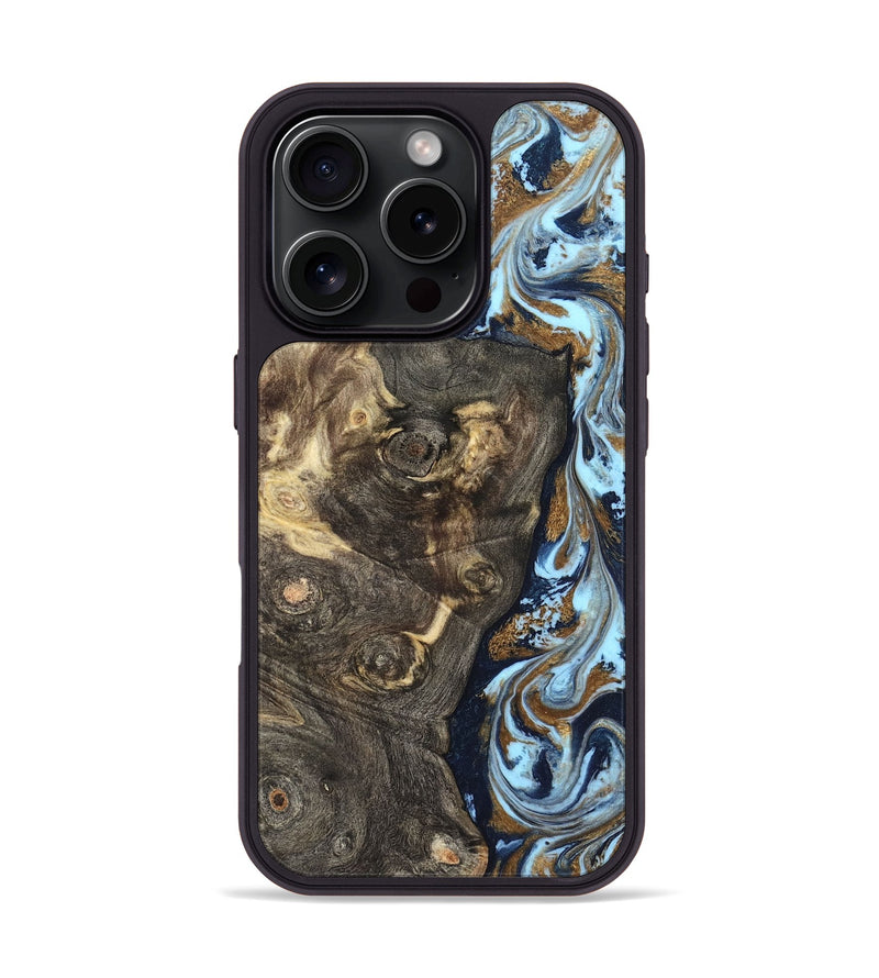 iPhone 16 Pro Wood Phone Case - Corrine (Teal & Gold, 819618)