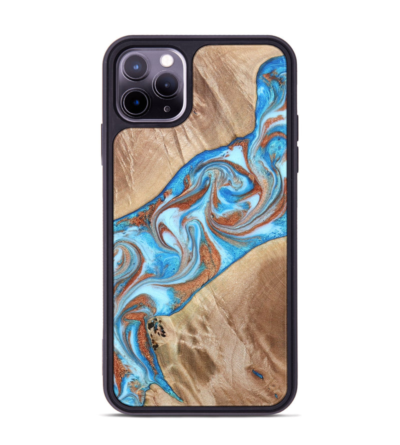 iPhone 11 Pro Max Wood Phone Case - Major (Teal & Gold, 819619)