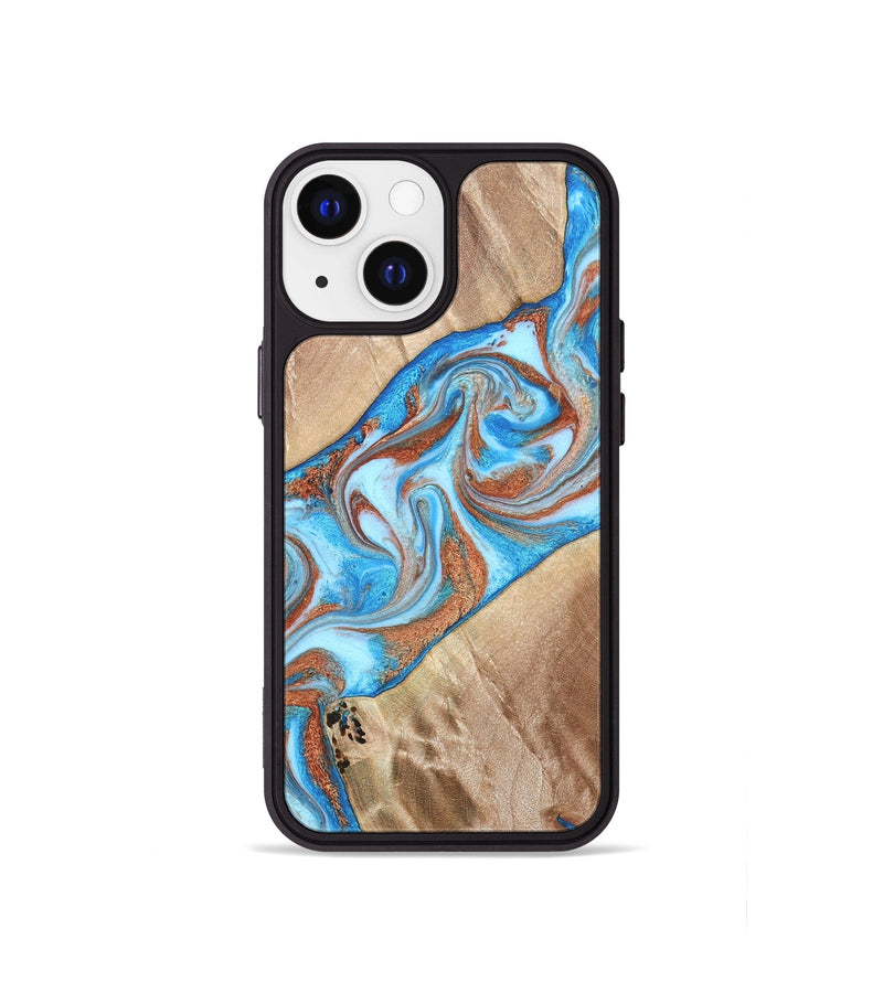 iPhone 13 mini Wood Phone Case - Major (Teal & Gold, 819619)