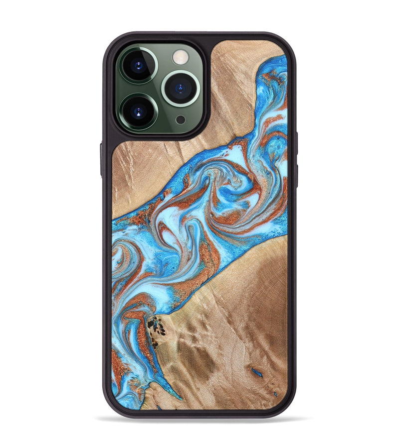 iPhone 13 Pro Max Wood Phone Case - Major (Teal & Gold, 819619)