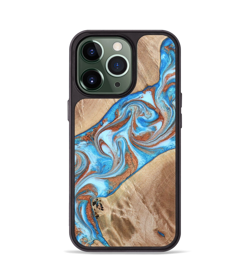 iPhone 13 Pro Wood Phone Case - Major (Teal & Gold, 819619)