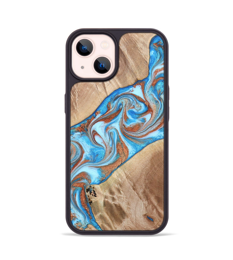 iPhone 14 Wood Phone Case - Major (Teal & Gold, 819619)