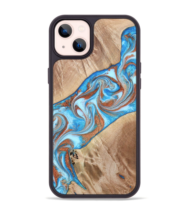 iPhone 14 Plus Wood Phone Case - Major (Teal & Gold, 819619)