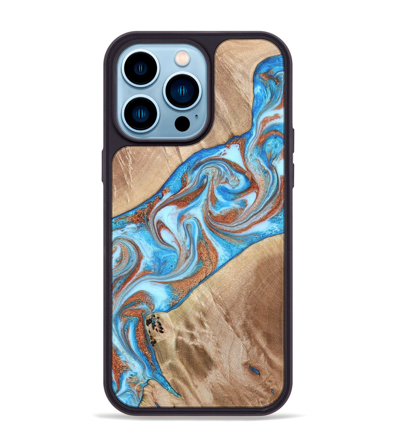 iPhone 14 Pro Max Wood Phone Case - Major (Teal & Gold, 819619)