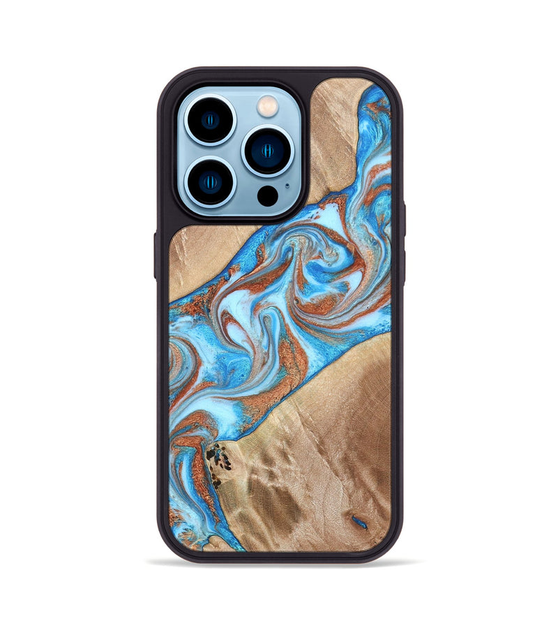 iPhone 14 Pro Wood Phone Case - Major (Teal & Gold, 819619)