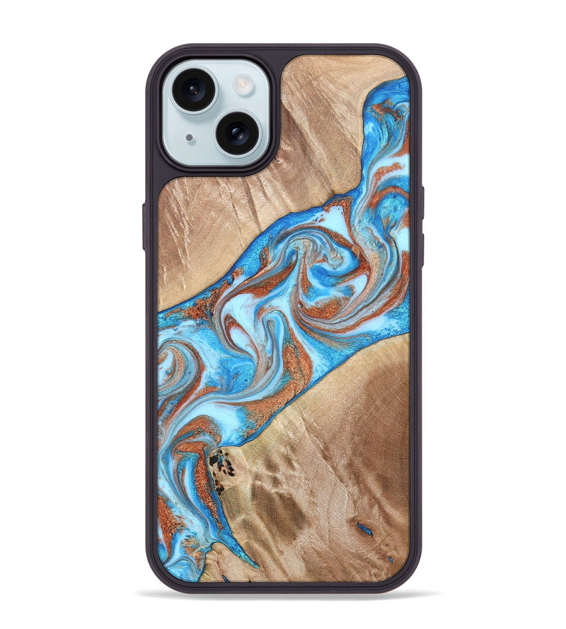 iPhone 15 Plus Wood Phone Case - Major (Teal & Gold, 819619)
