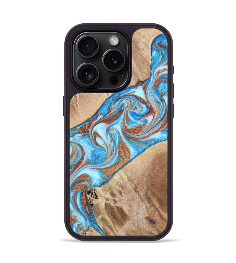 iPhone 15 Pro Wood Phone Case - Major (Teal & Gold, 819619)