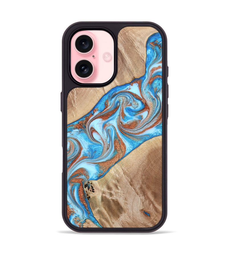 iPhone 16 Wood Phone Case - Major (Teal & Gold, 819619)