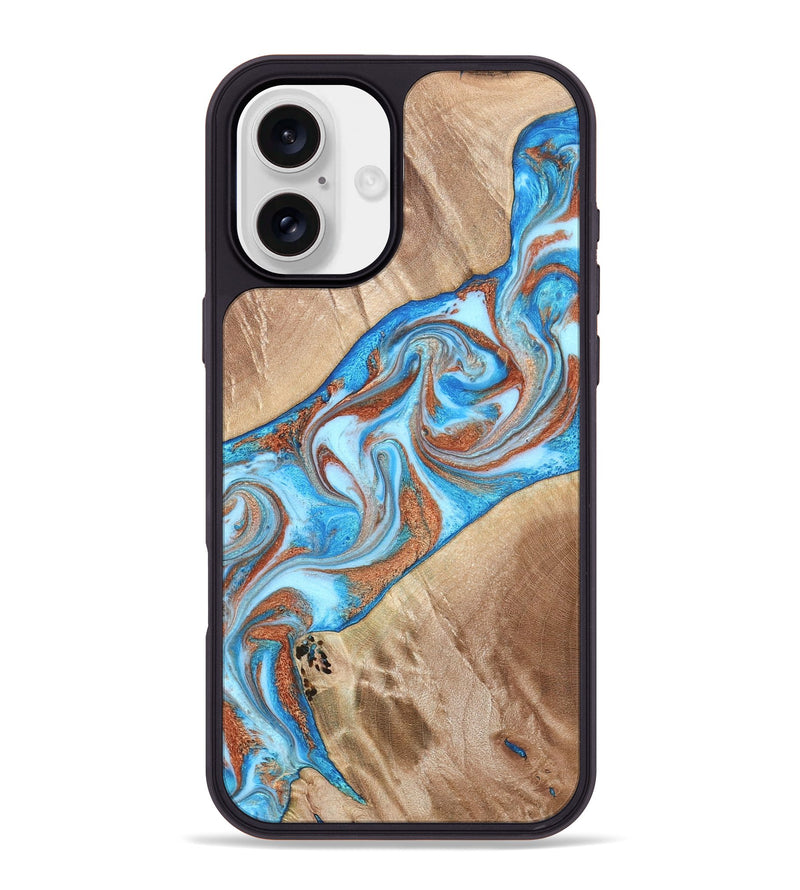 iPhone 16 Plus Wood Phone Case - Major (Teal & Gold, 819619)