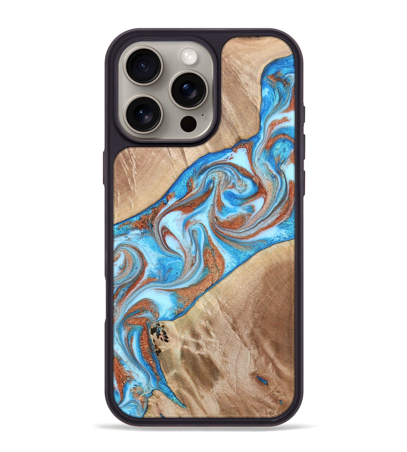 iPhone 16 Pro Max Wood Phone Case - Major (Teal & Gold, 819619)
