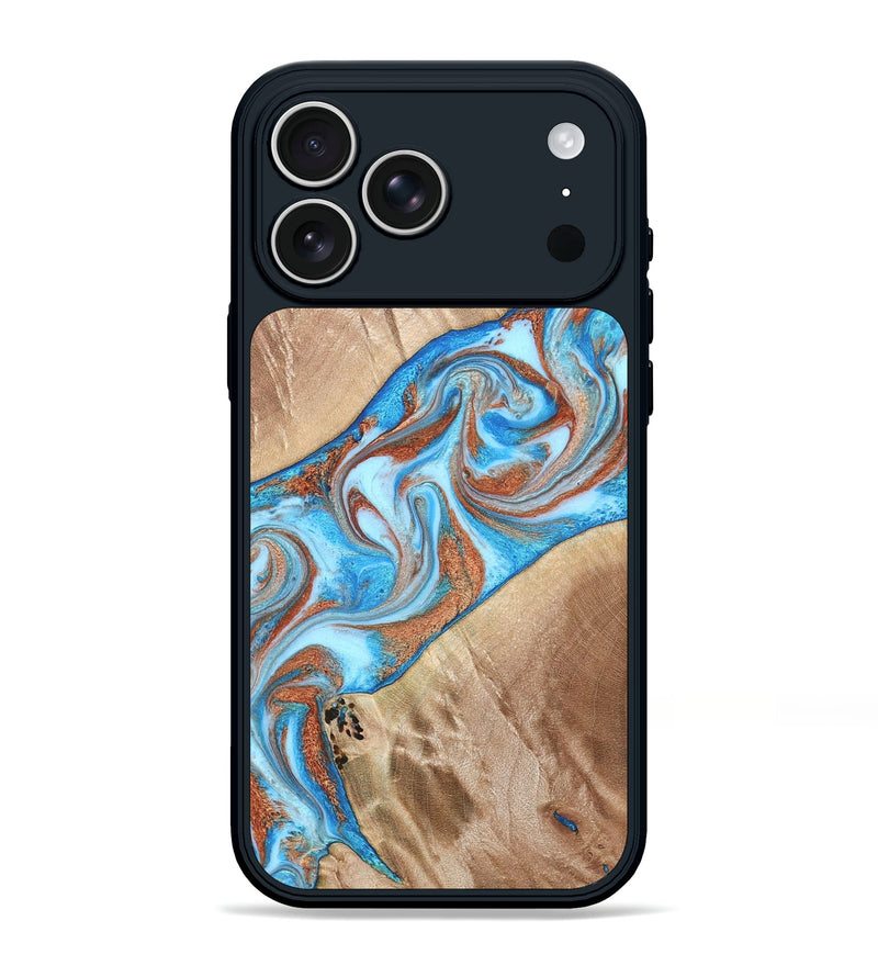 iPhone 17 Pro Max Wood Phone Case - Major (Teal & Gold, 819619)