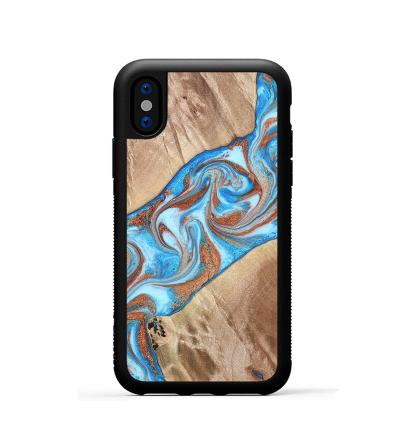 iPhone Xs Wood Phone Case - Major (Teal & Gold, 819619)