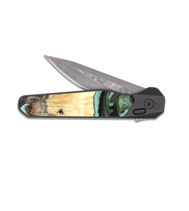 EDC Dark Damascus Wood Pocket Knife - Kermit (Green, 819673)