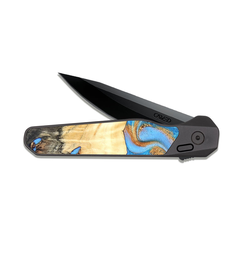 EDC Dark Slate Wood Pocket Knife - Beckett (Teal & Gold, 819677)