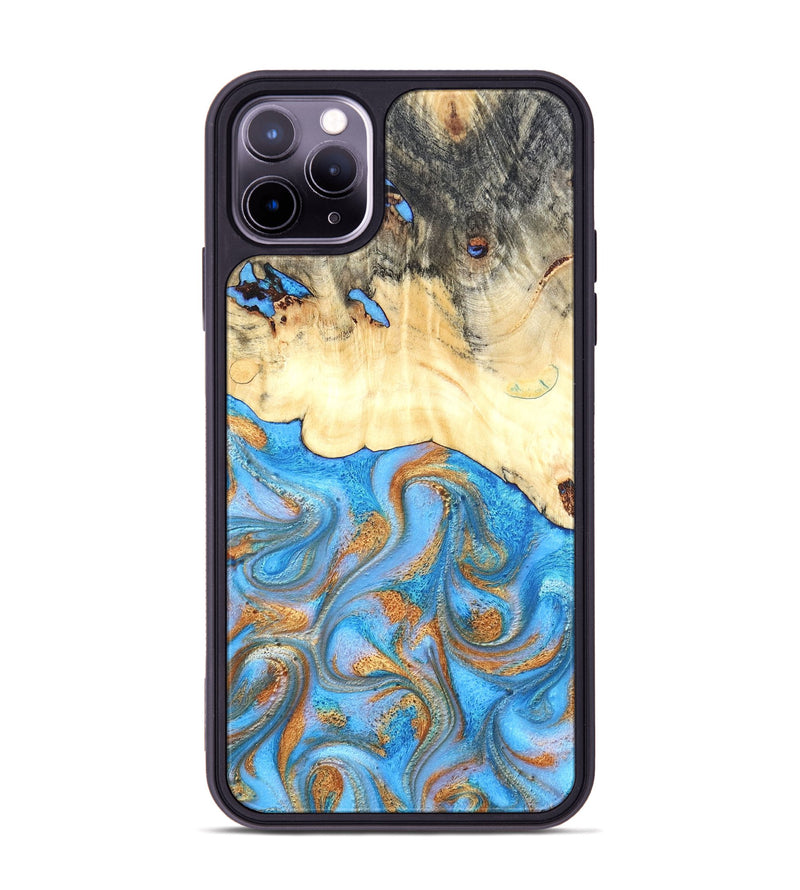 iPhone 11 Pro Max Wood Phone Case - Beckett (Teal & Gold, 819677)