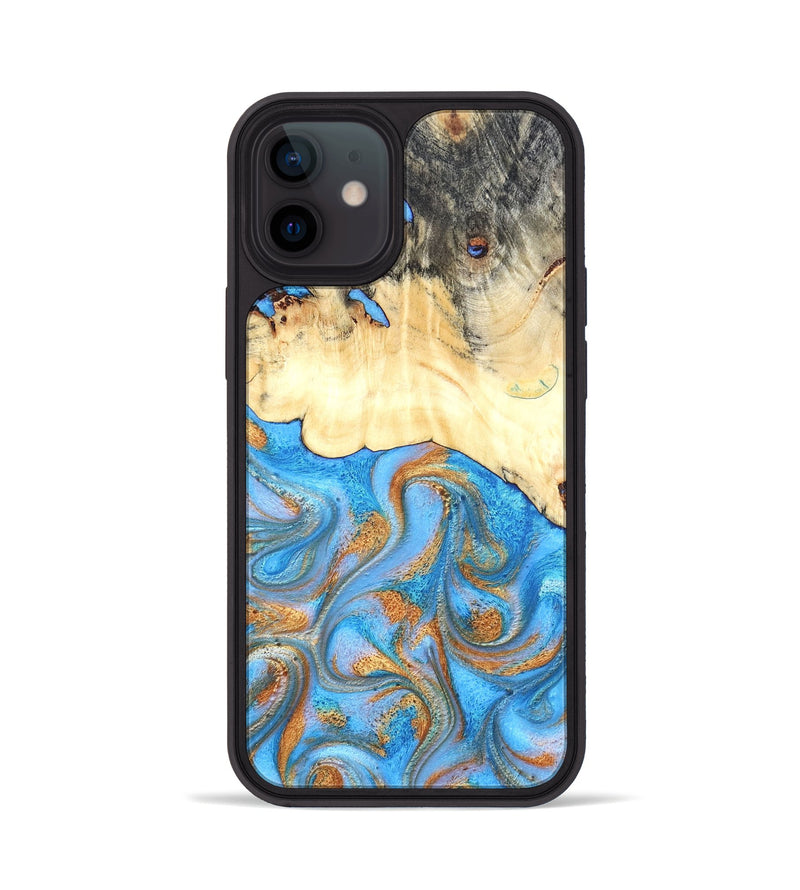 iPhone 12 Wood Phone Case - Beckett (Teal & Gold, 819677)