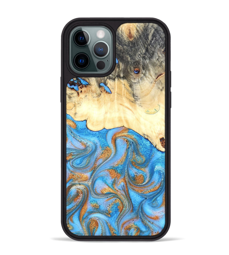 iPhone 12 Pro Max Wood Phone Case - Beckett (Teal & Gold, 819677)