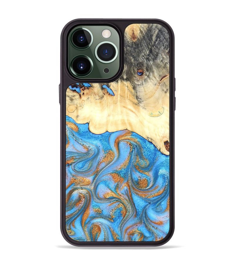 iPhone 13 Pro Max Wood Phone Case - Beckett (Teal & Gold, 819677)
