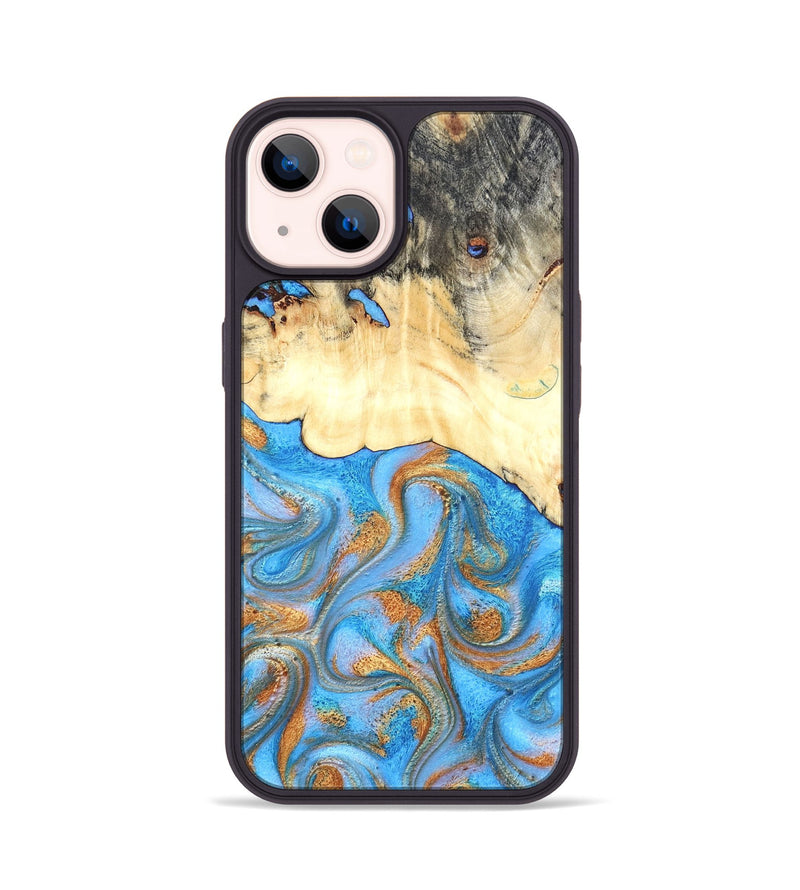 iPhone 14 Wood Phone Case - Beckett (Teal & Gold, 819677)