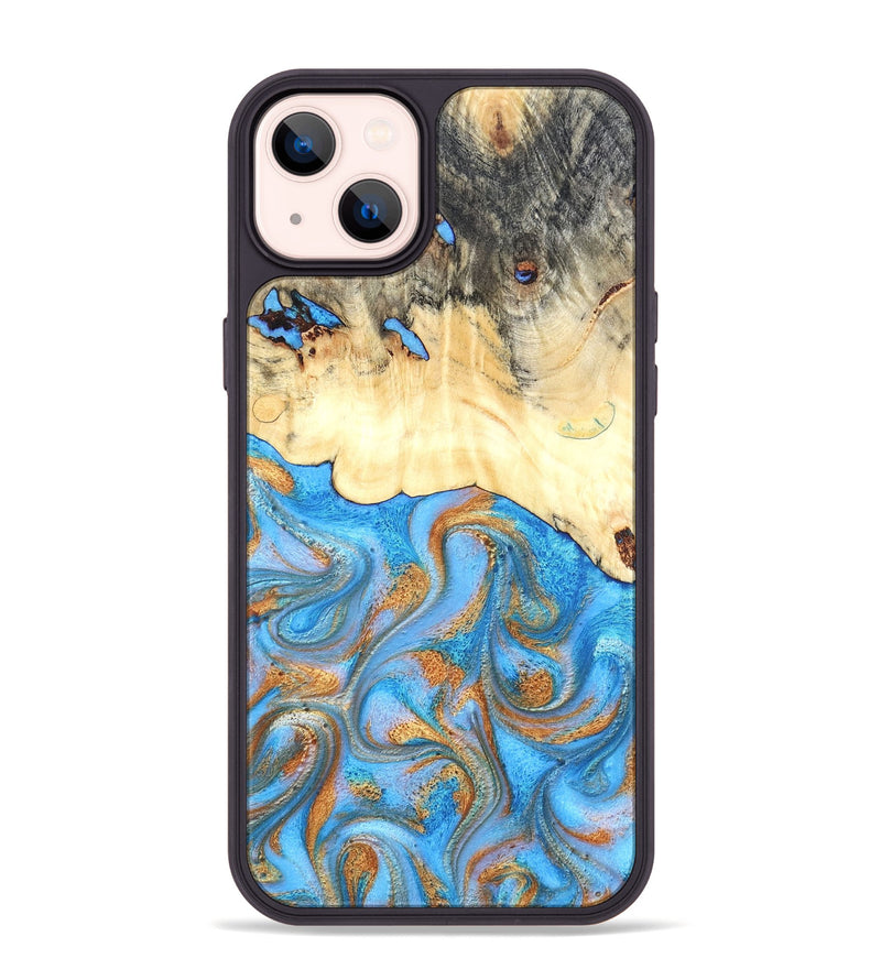iPhone 14 Plus Wood Phone Case - Beckett (Teal & Gold, 819677)