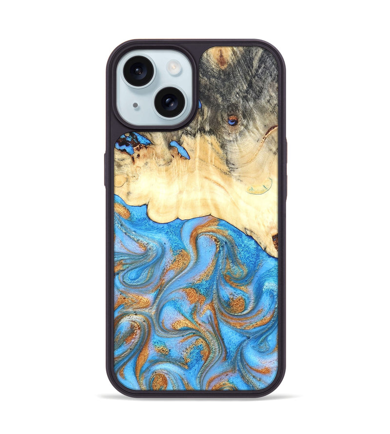 iPhone 15 Wood Phone Case - Beckett (Teal & Gold, 819677)
