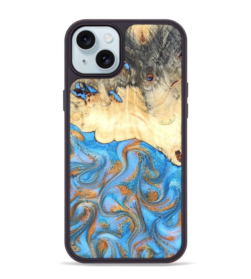 iPhone 15 Plus Wood Phone Case - Beckett (Teal & Gold, 819677)